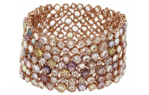 Bracelet" Shooting stars" Diamants, Saphirs de couleurs, Or rose.
