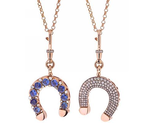 Pendentifs "Fortune" Diamants, Saphirs, Or rose.