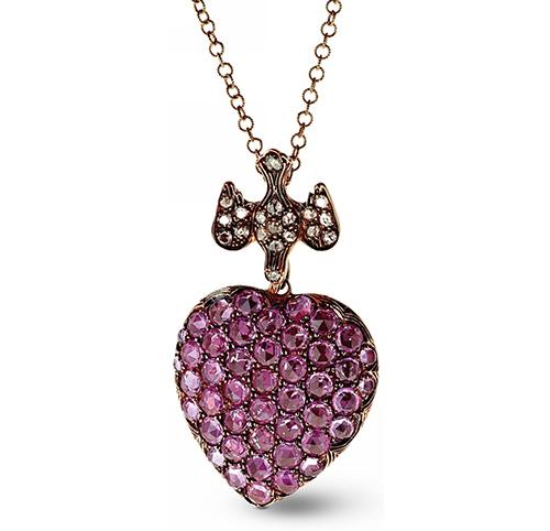 Pendentif "Terra" Diamants, Saphirs roses, Or rose.