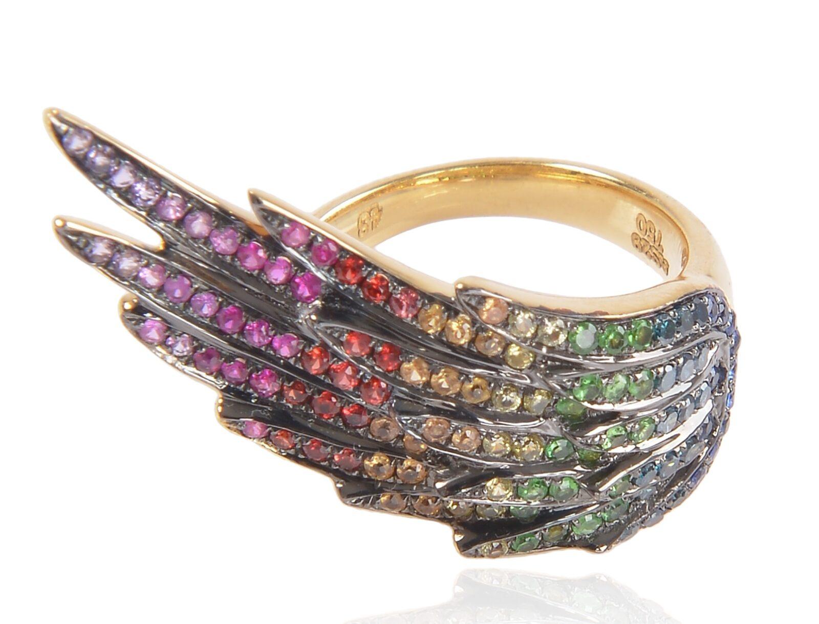 Bague Or, Diamants, Émeraudes et Saphirs de couleurs AS29 ©Sauce Rocks 