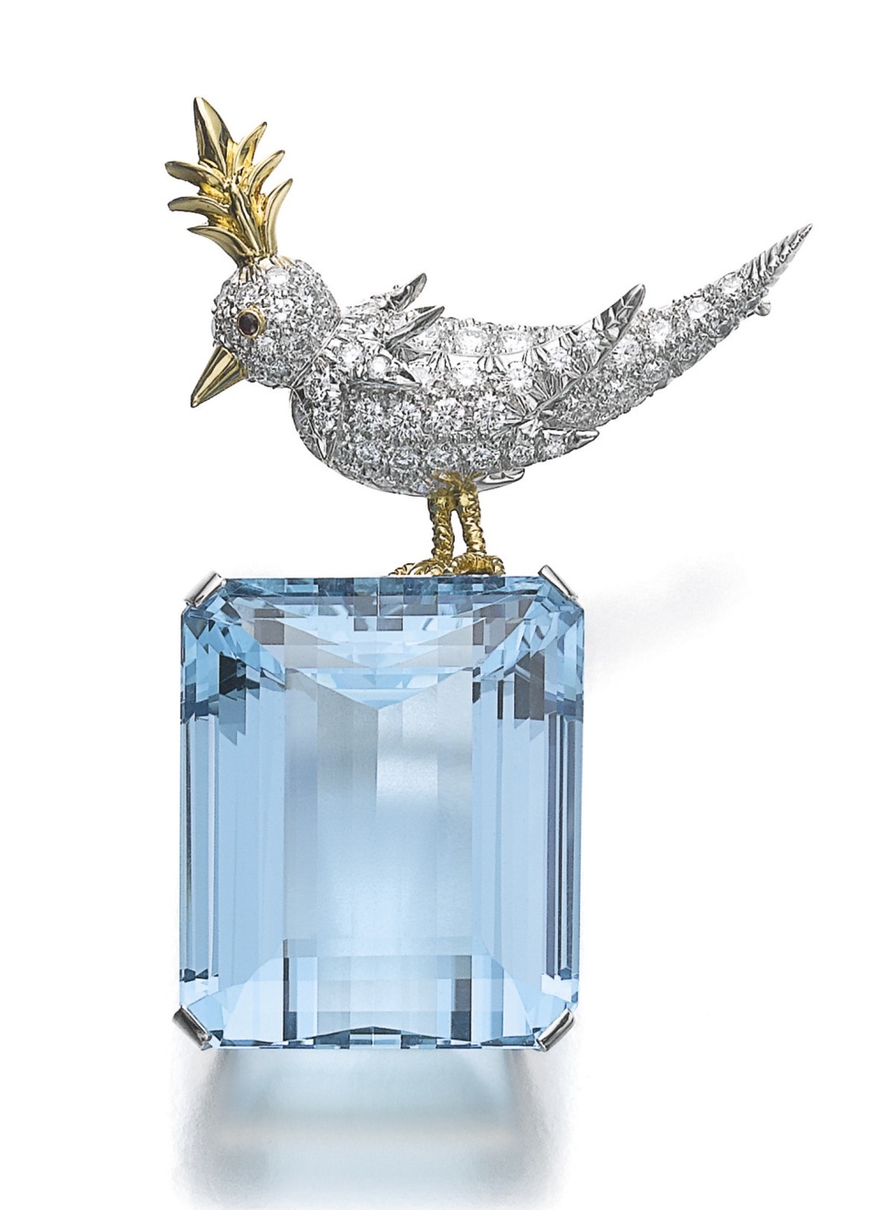 Schlumberger pour Tiffany & Co Broche"Bird on the rock" Aigue-marine, Diamants, Rubis