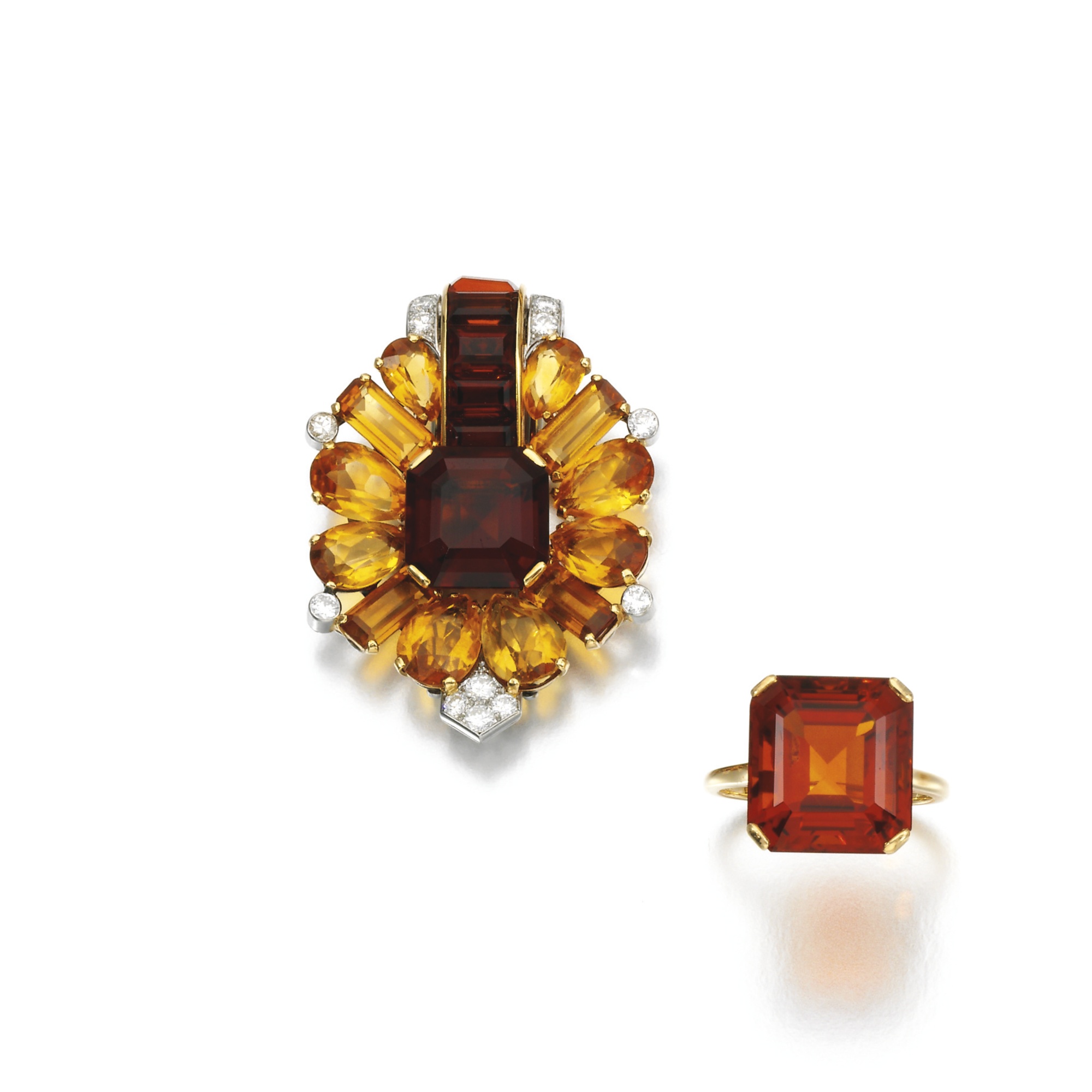 Broche et Bague Cartier Citrines et Diamants 1930