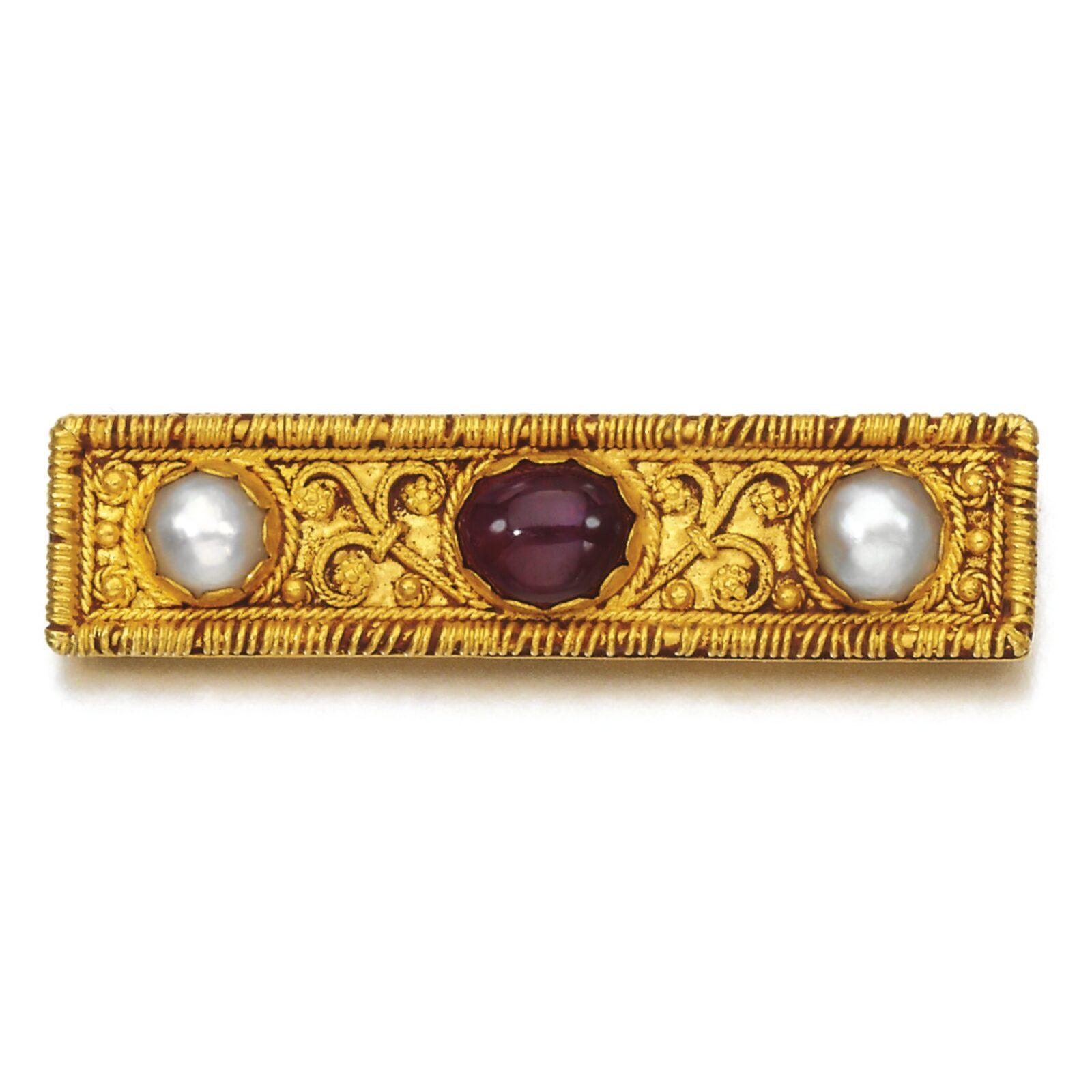 Broche Wièse Rubis, Perles, Or 1880