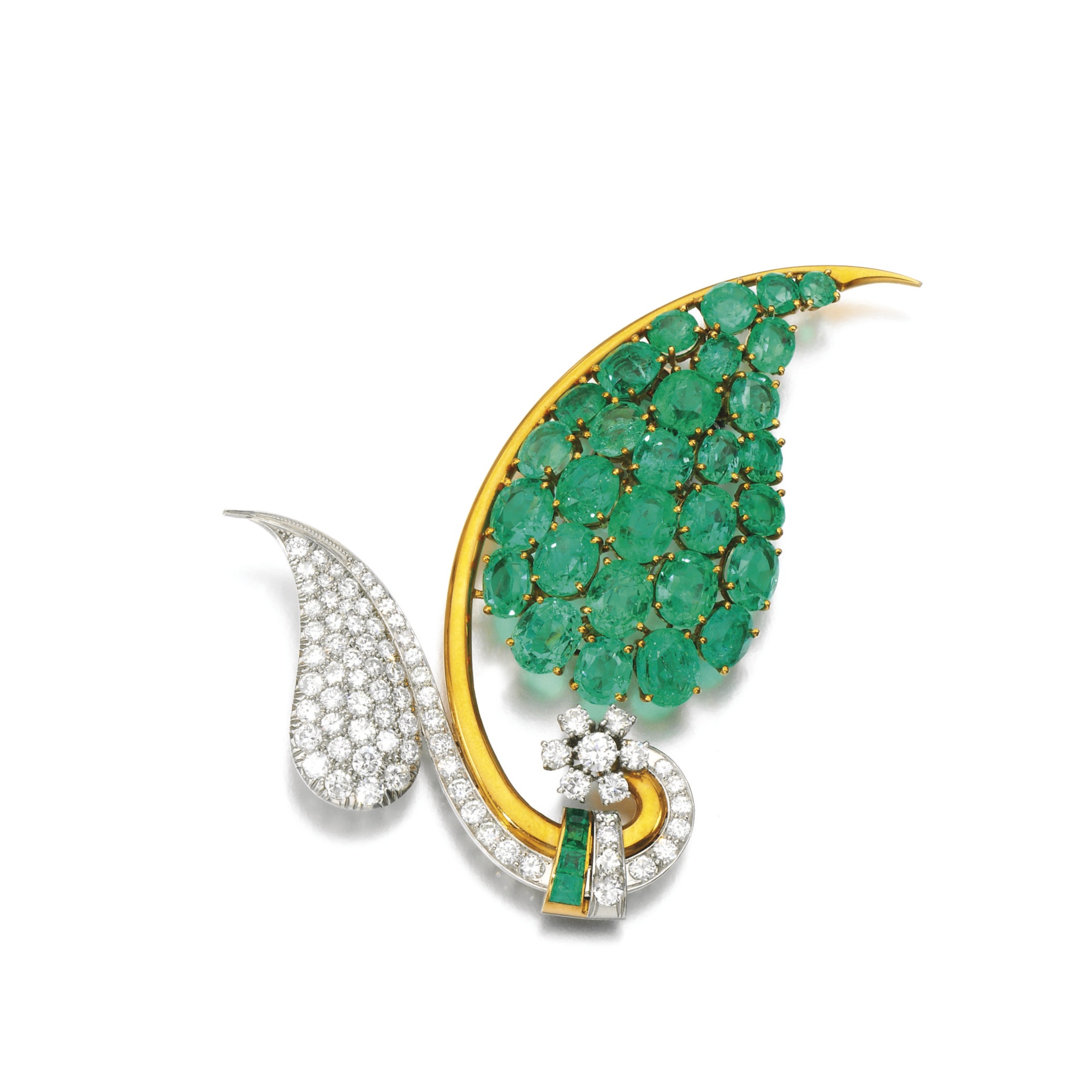 Broche Trabert & Hoeffer Mauboussin Émeraudes et Diamants 1950