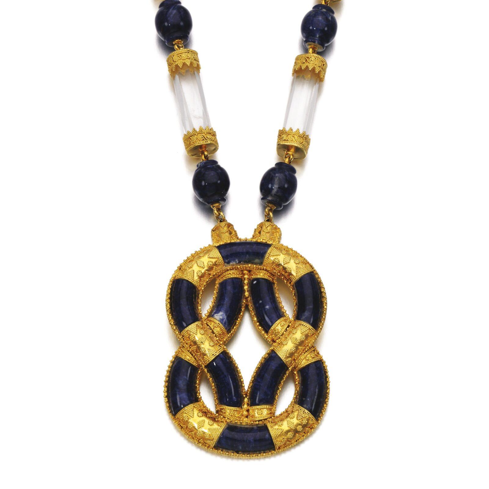 Collier Lalaounis Cristal de roche, Sodalite, Or 1970