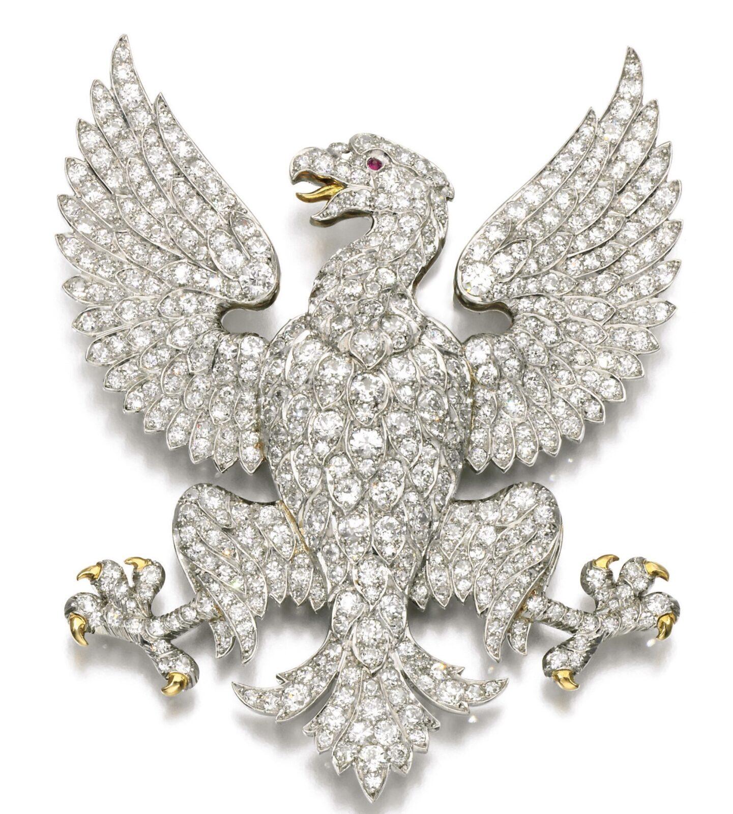 Broche Diamants, Rubis. XIXème Siècle