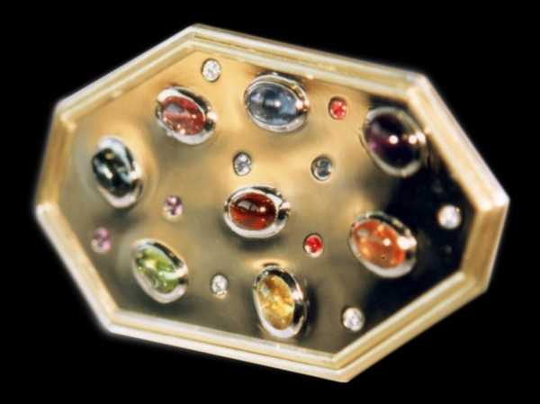 Broche Or, Saphir, Tourmalines, Péridot, Grenat, Diamants