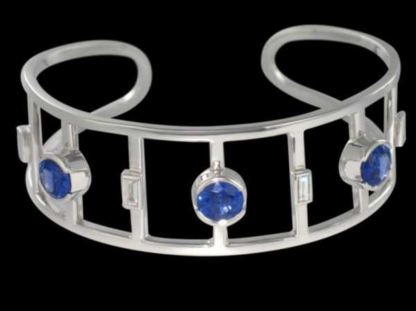 Bracelet Or Blanc, Saphirs, Diamants