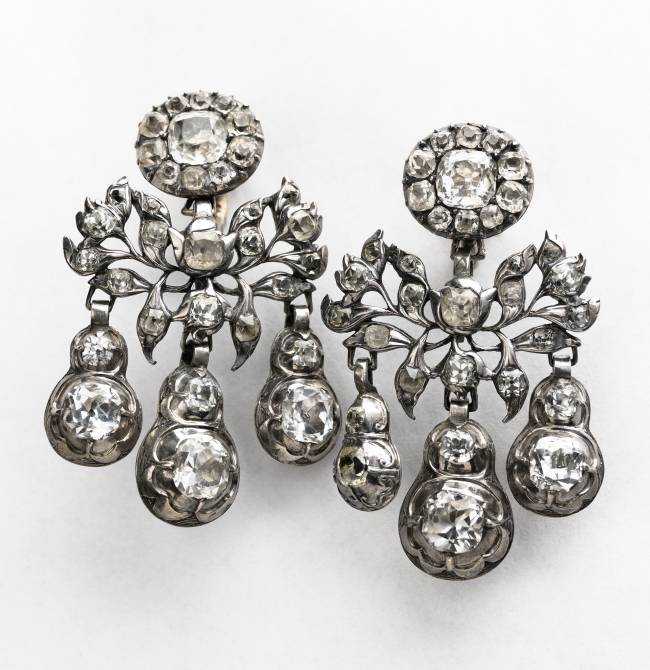 Boucles d'Oreilles Girandoles Argent, Cristal de Roche XVIII ème siècle