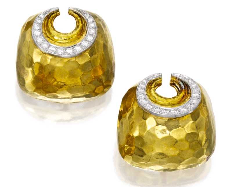 David Webb Boucles d'Oreilles, Or et Platine, Diamants