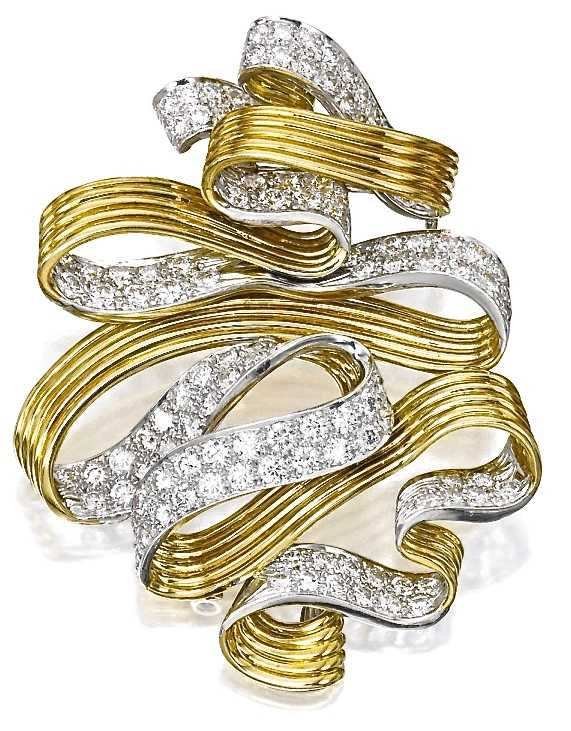 David Webb Broche Or, Platine, Diamants