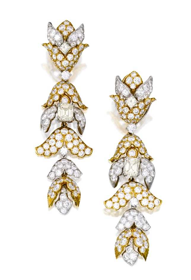 David Webb Boucles d'Oreilles Or, Platine, Diamants