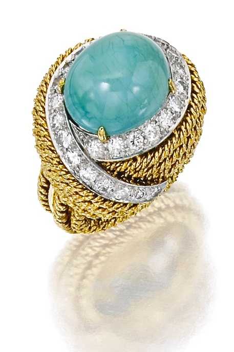 David Webb Bague Or, Platine,Turquoise,Diamants