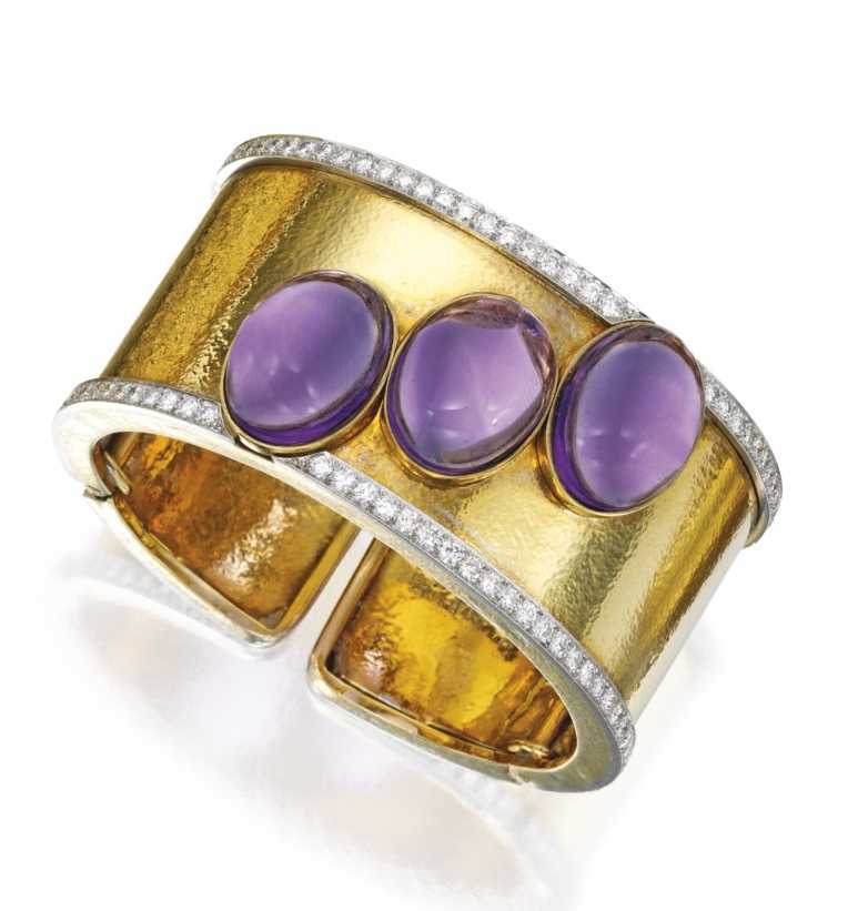 David Webb Bracelet Or, Platine, Améthystes, Diamants