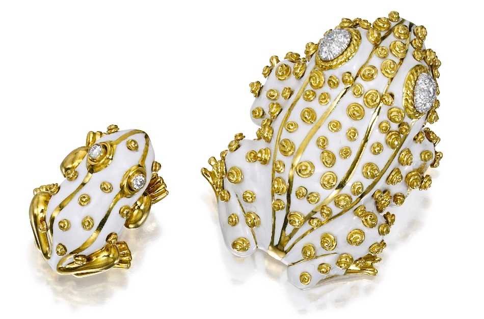 David Webb Broches "Grenouilles", Or, Émail, Diamants
