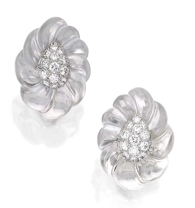 David Webb Clip Platine, Cristal de Roche, Diamants