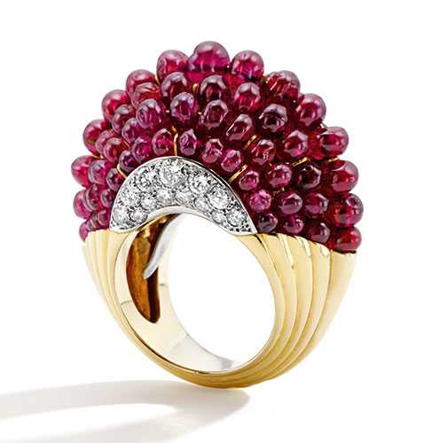 Cartier Bague "Boule" Rubis, Diamants, Or, Platine