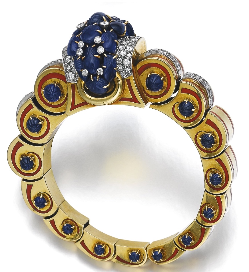 Jacques Lacloche Bracelet Saphir, Diamants, Émail, Or, Platine 1935