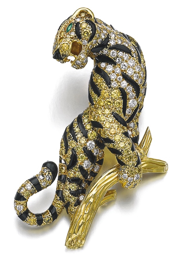 Van Cleef & Arpels Broche Diamants, Onyx, Émeraudes, Émail