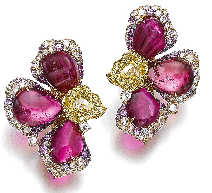 Michele della Valle Boucles d'Oreilles Tourmalines, Diamants, Or