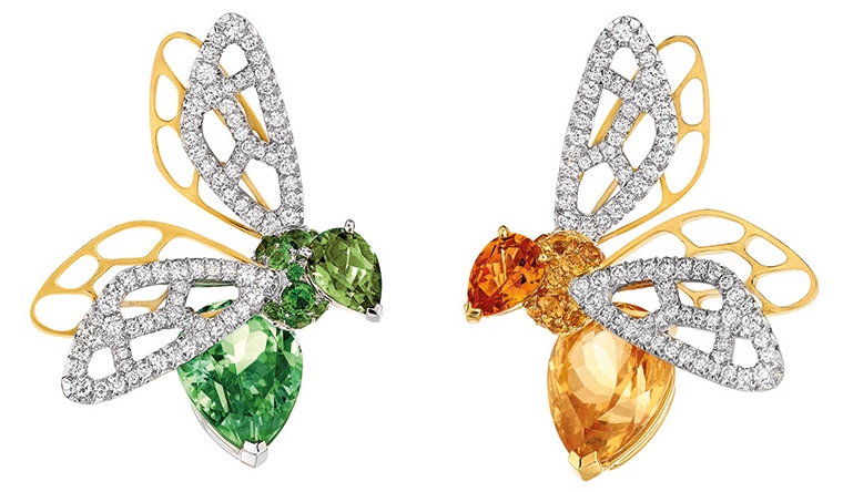 Boucles d'Oreilles Abeille Or, Saphir Jaune, Grenat Mandarin, Péridots, Grenats Tsavorites, Diamants © Chaumet