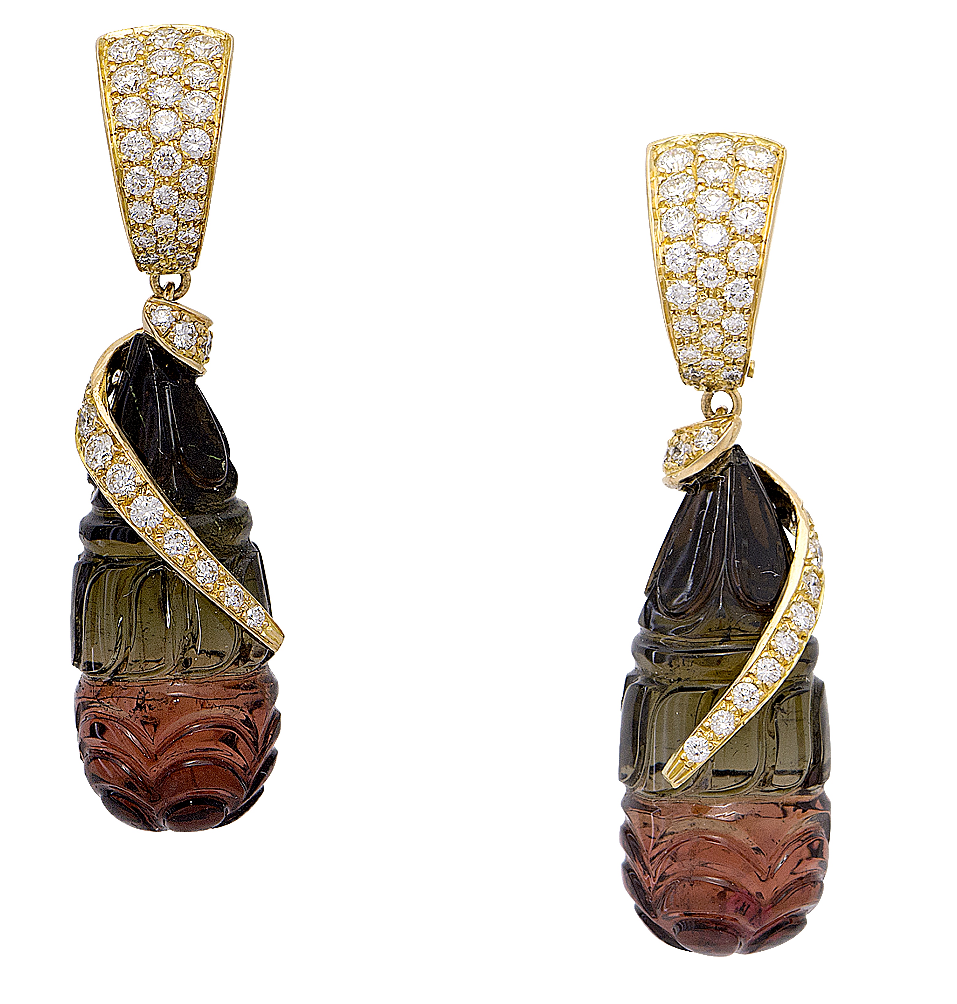 Boucles d'Oreilles Tourmalines, Diamants, Or © Erik Schaix