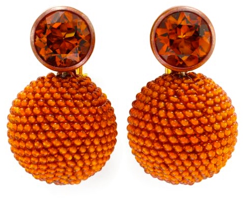 Boucles d'Oreilles Citrines Madères, Cornalines, Cuivre, Or © Hemmerle