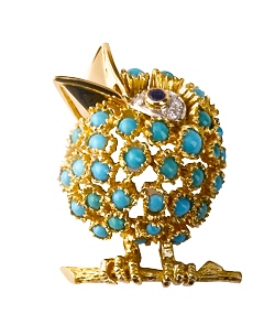 Broche Turquoises, Diamants, Or