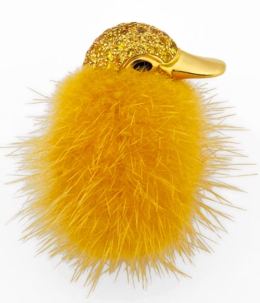 Broche Marchak Diamants Jaunes, Vison, Or