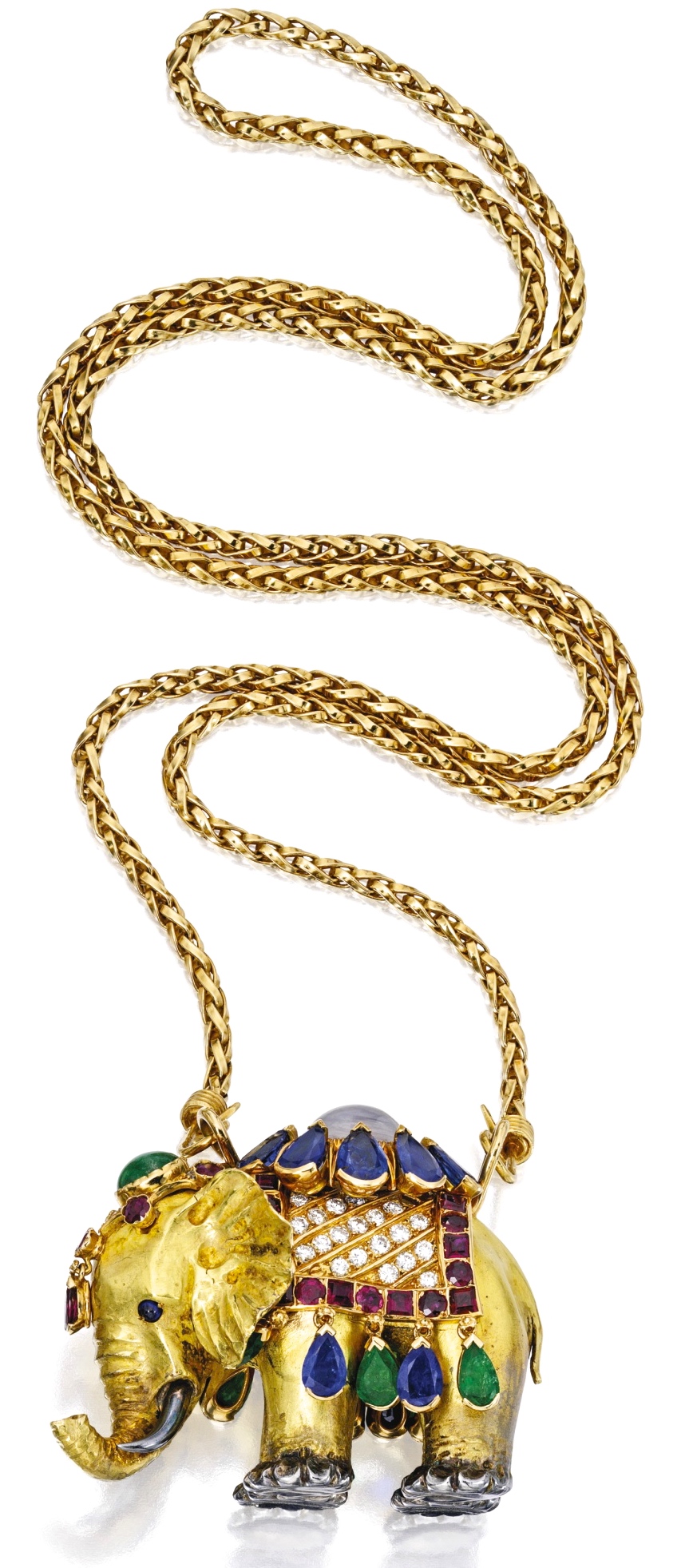 Pendentif René Boivin Saphir Étoilé, Saphirs, Rubis, Émeraudes, Diamants, Or, Argent 1940