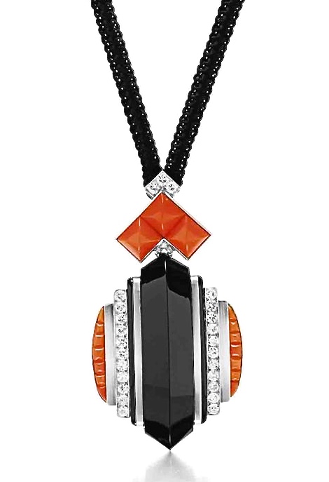Pendentif René Boivin Onyx, Corail, Diamants 1928