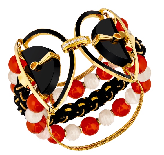 Bracelet "Oiseau de Feu" Cornaline, Jade Blanc, Jade Noir, Saphirs Orange, Diamants © Lalique