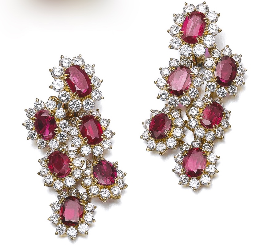 Boucles d'Oreilles Rubis, Diamants