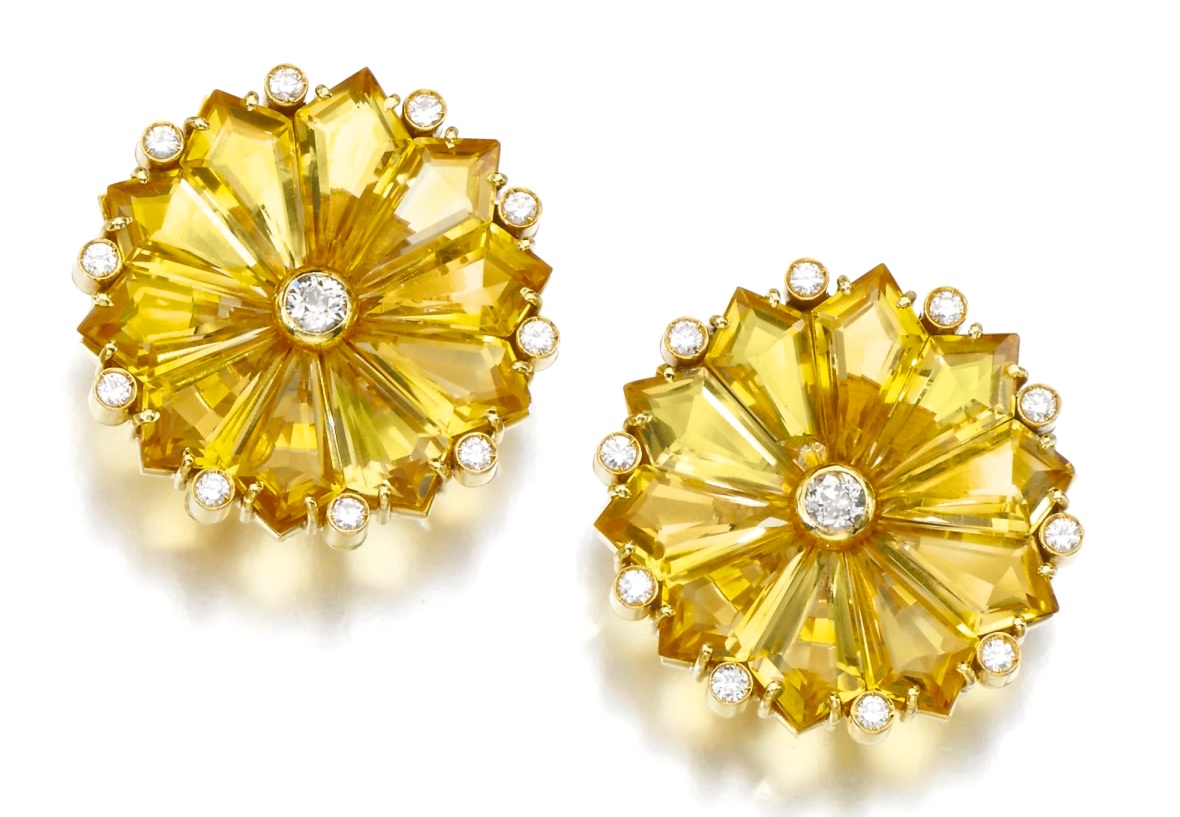 Boucles d'Oreilles Citrines, Diamants
