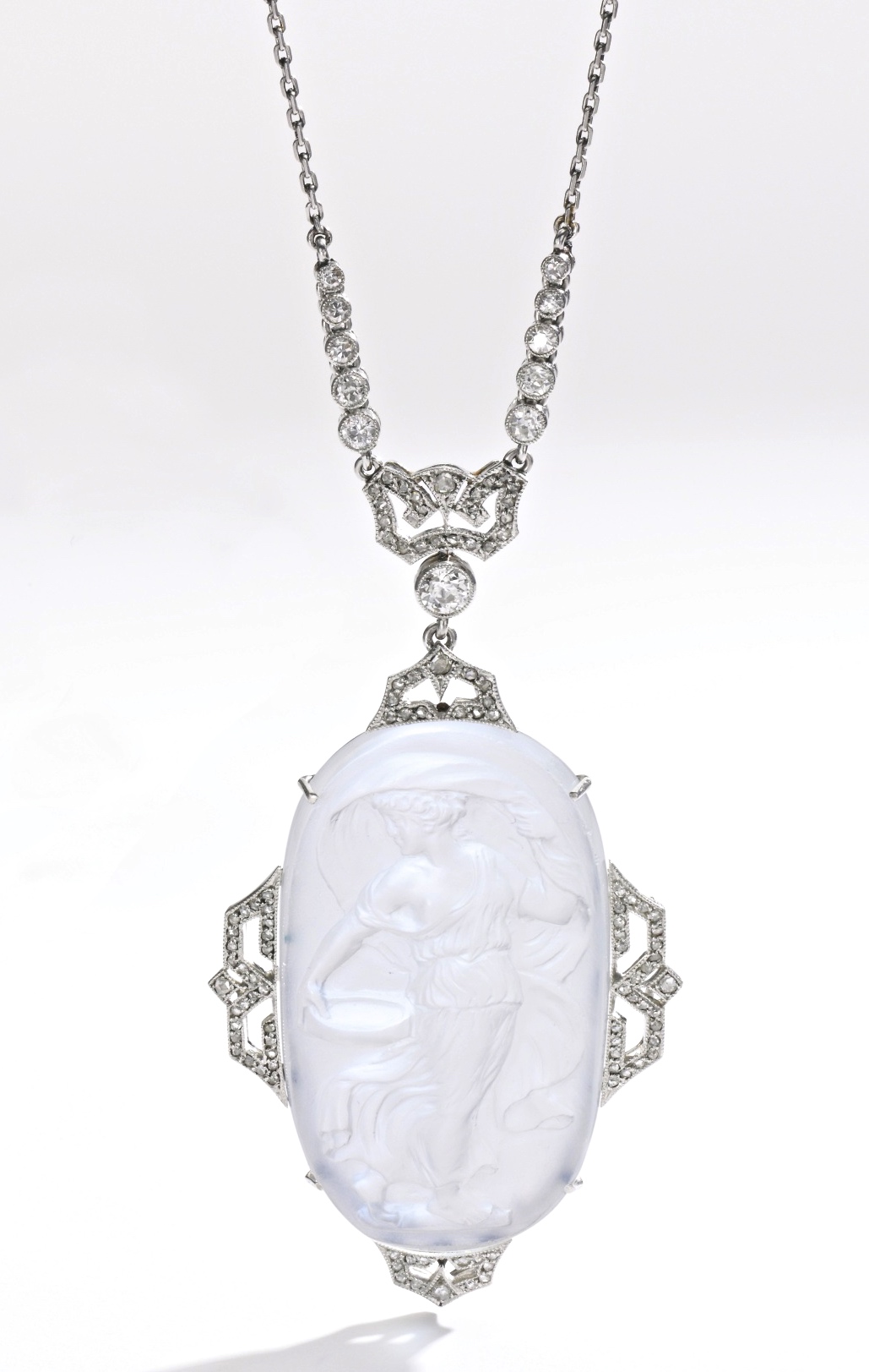 Collier Janesich Pierre de Lune, Diamants, Platine 1915