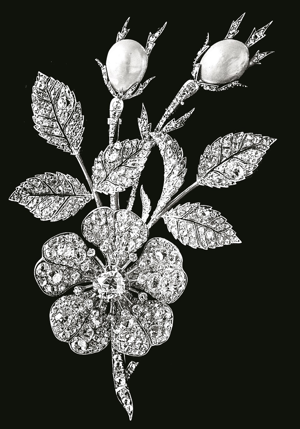 Broche Églantine Vers 1890 Diamants, Perles, Platine © Chaumet