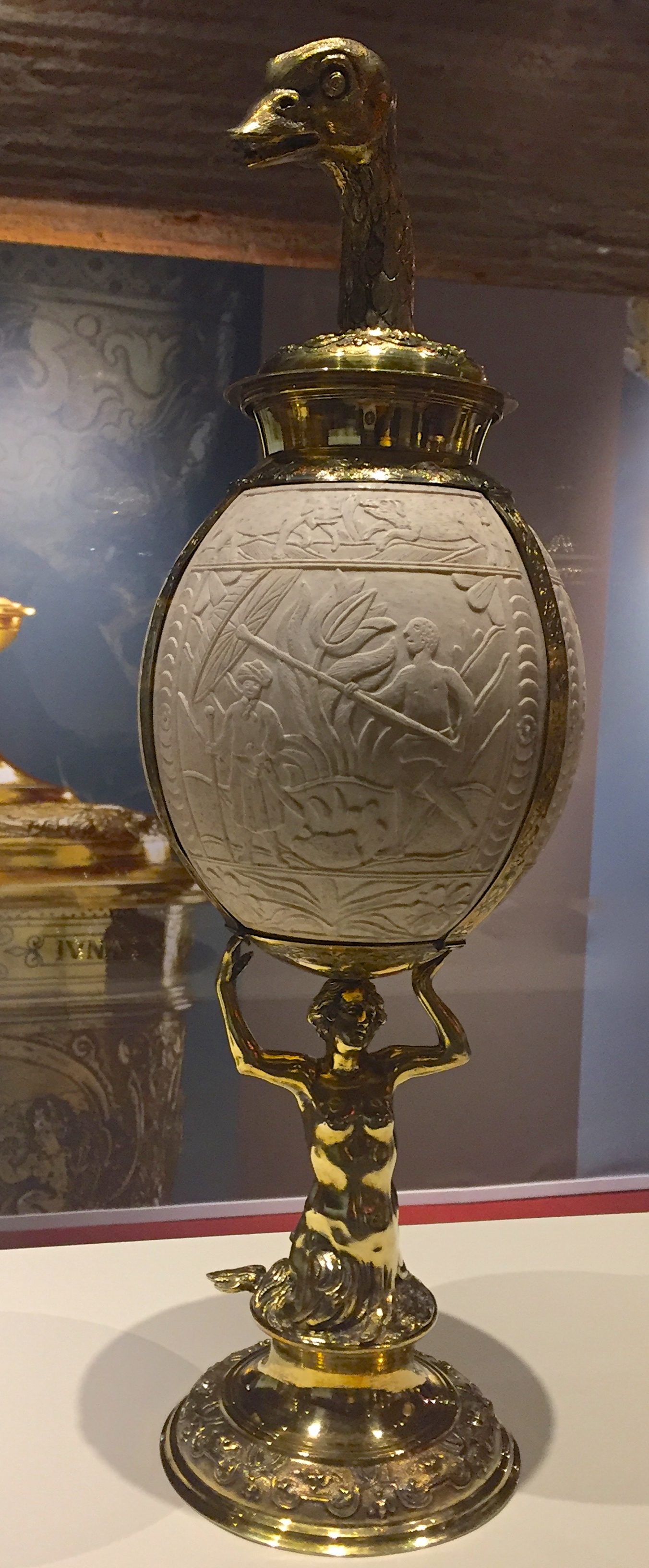 Coupe à l' Oeuf d'Autruche Augsbourg, Elias Adam Vers 1717 Argent, Vermeil, Oeuf Autruche