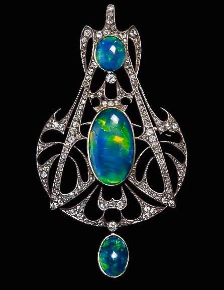 Pendentif Henri Vever Vers 1910 Opales, Diamants