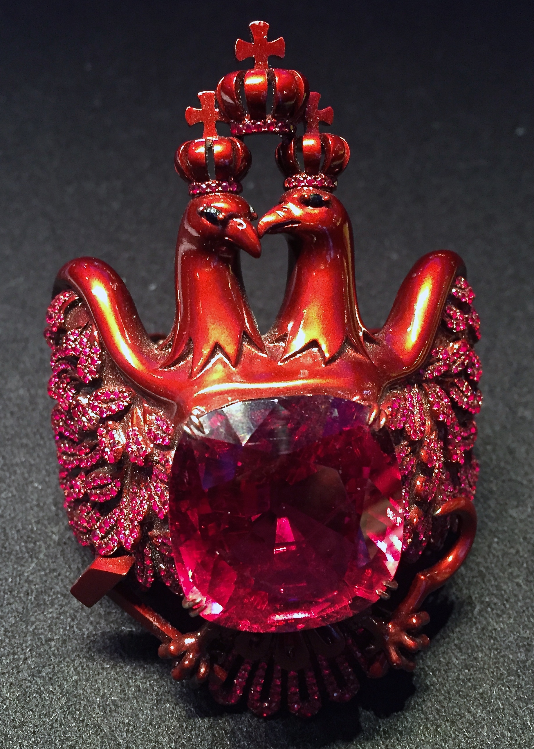 Bracelet "Impératrice Rouge" Rubellite, Rubis, Onyx, Or Rhodié Rouge © ejcw