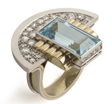 Jean Després Bague Aigue-Marine, Diamants, Or, Platine. 1937. © Photo Les Arts Décoratifs /Jean Tholance