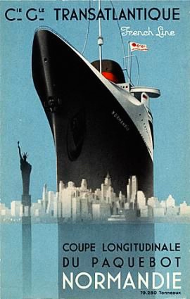Affiche Voyage Transatlantique du Paquebot Normandie.
