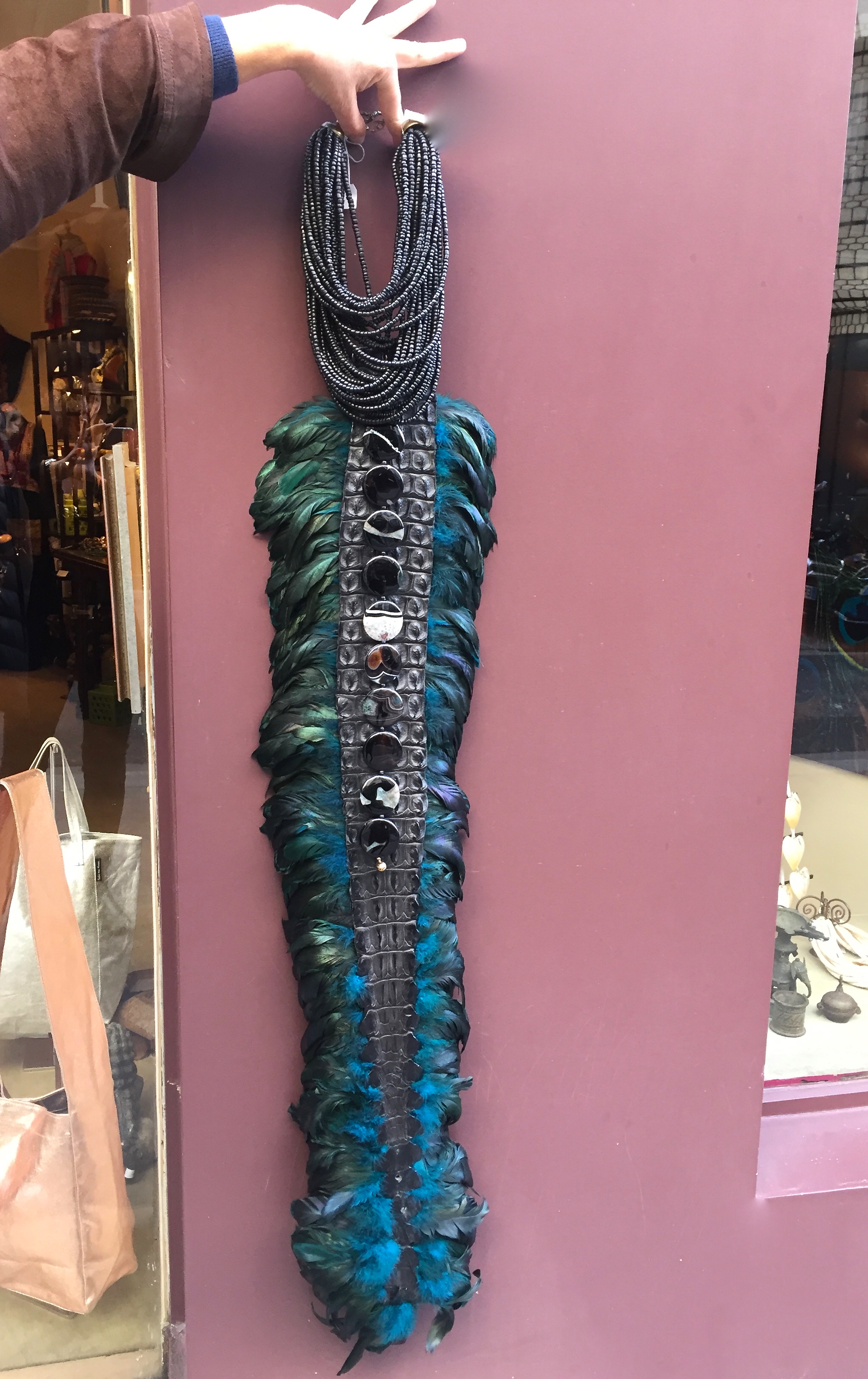 Collier Plumes, Crocodile, Agates.