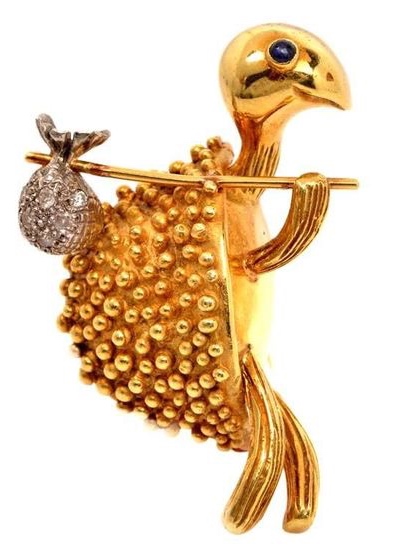 Broche vintage Diamants, Onyx, Or